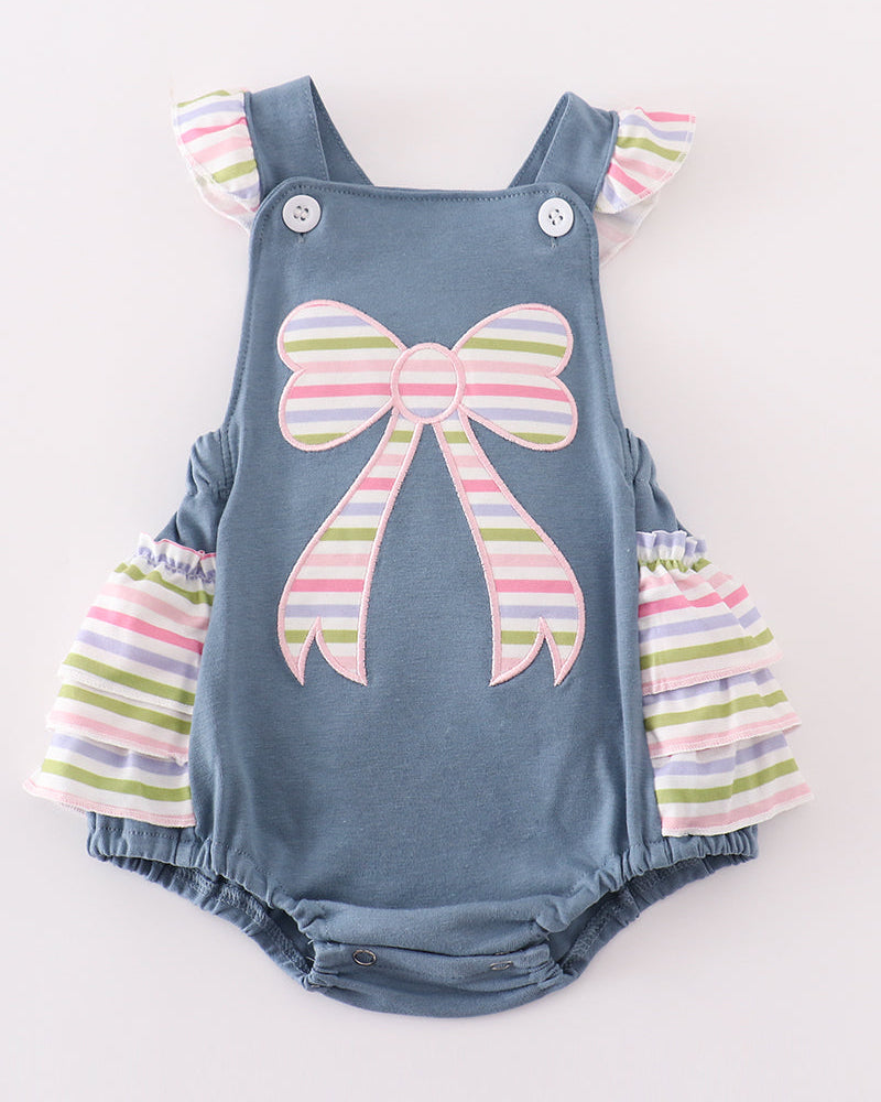 Blue Bow Applique Girl Bubble