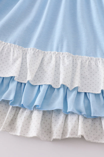 Princess Embroidered Blue Ruffle Dress