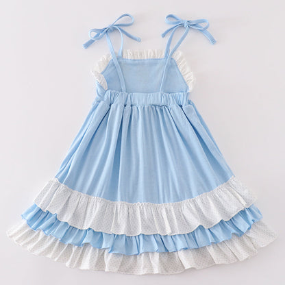 Princess Embroidered Blue Ruffle Dress