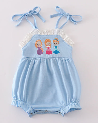 Princess Embroidered Blue Ruffle Girl Bubble