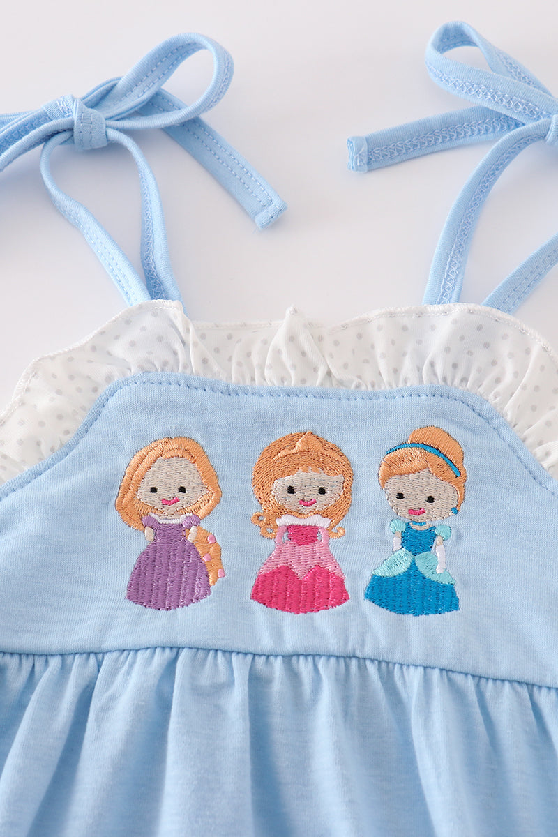 Princess Embroidered Blue Ruffle Girl Bubble