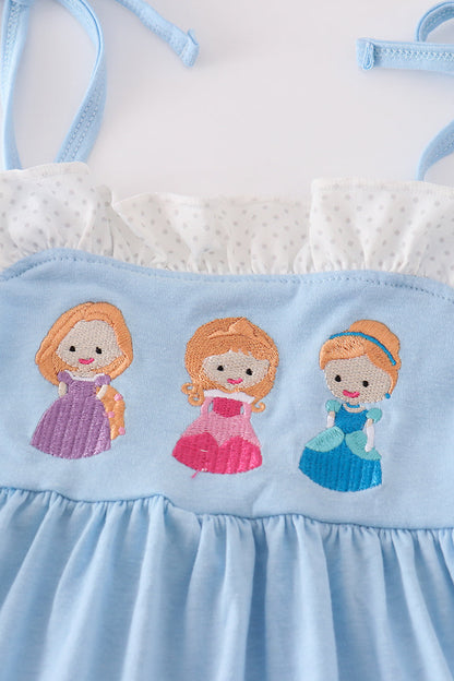 Princess Embroidered Blue Ruffle Girl Shorts Set