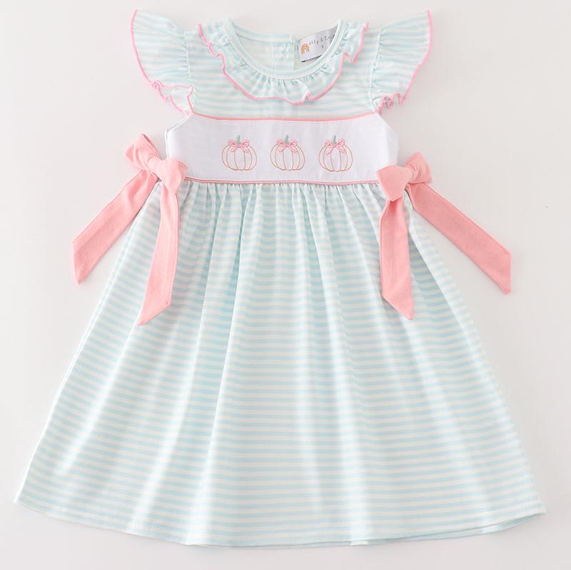 Sweet Pumpkin Embroidered Stripe Dress