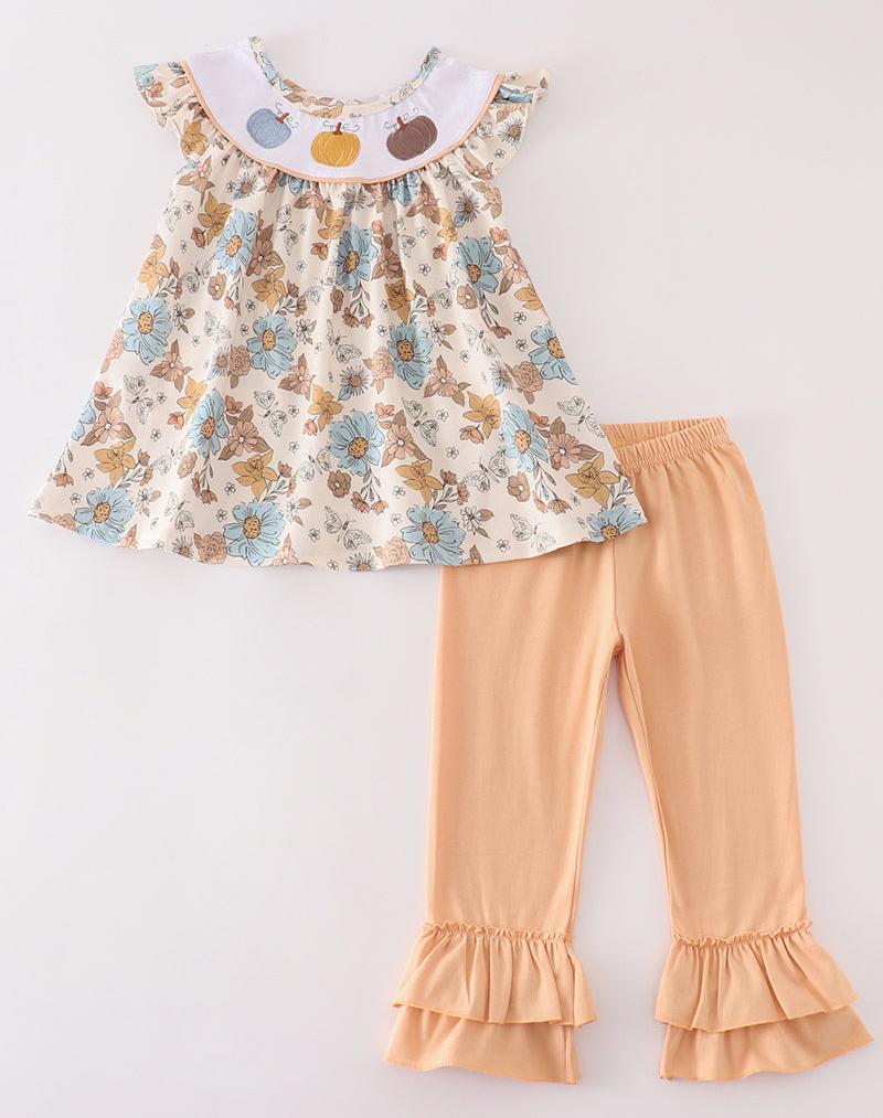 Floral Pumpkin Embroidered Girl Set