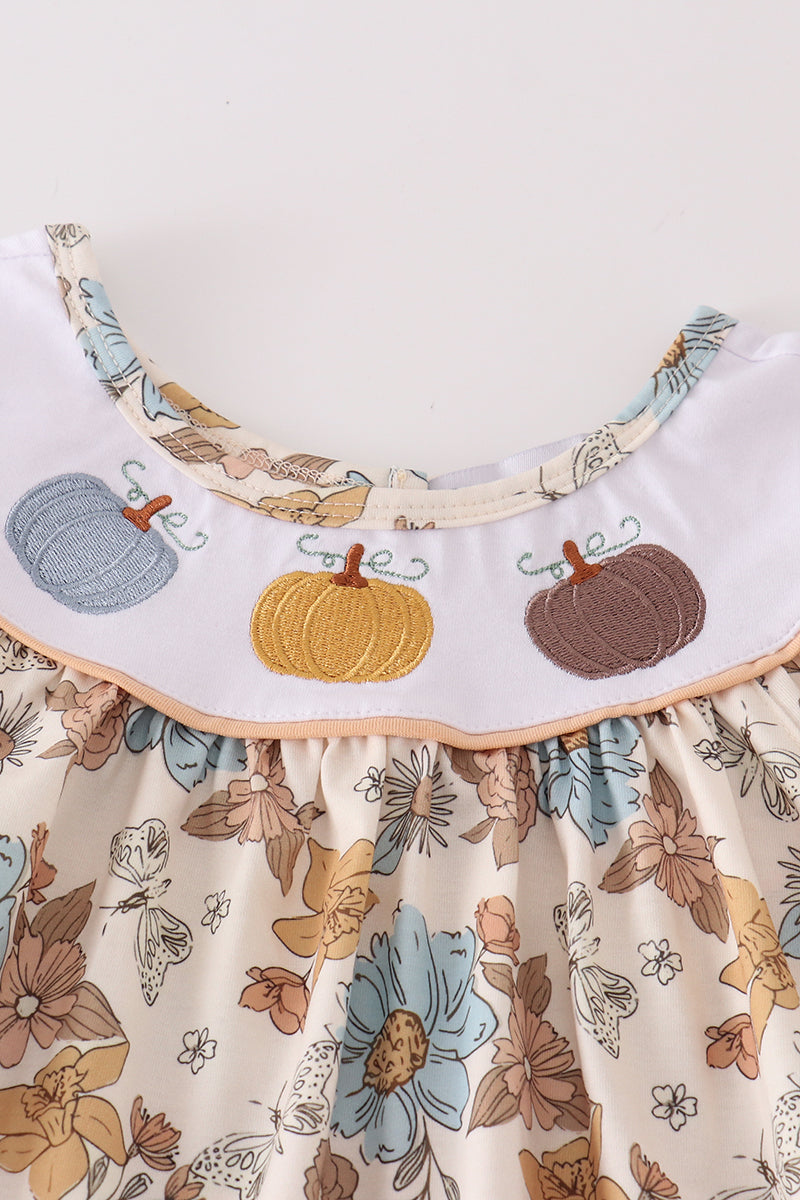 Floral Pumpkin Embroidered Girl Set