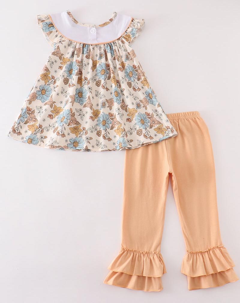 Floral Pumpkin Embroidered Girl Set