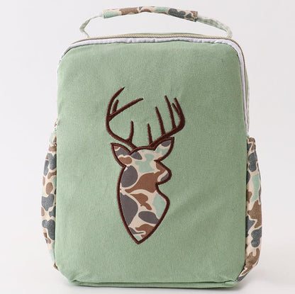 Camo Deer Applique Green Lunch Bag