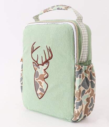 Camo Deer Applique Green Lunch Bag