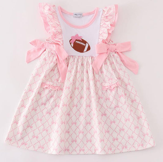 Football Embroidered Pink Coquette Dress