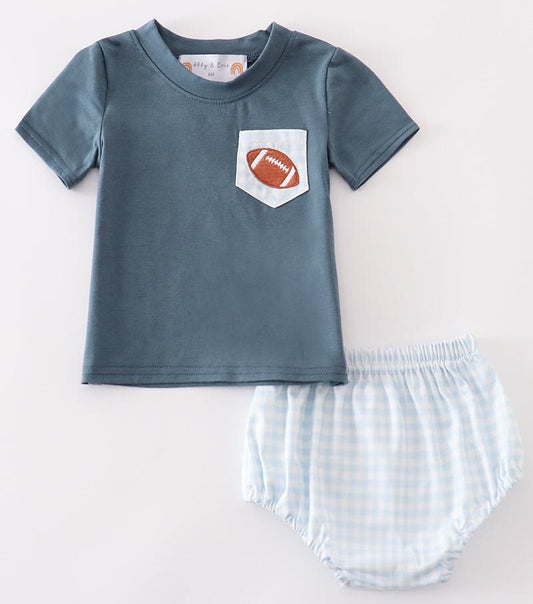 Football Embroidered Navy Baby Set