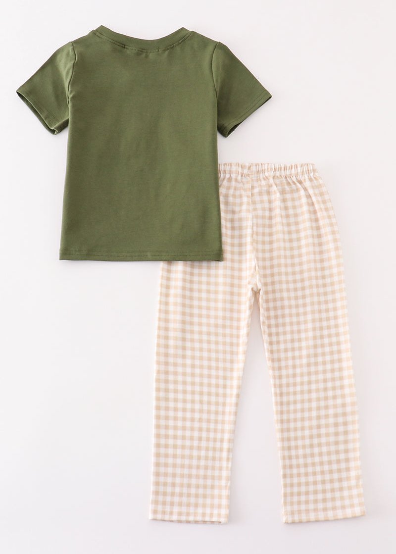 Gingham Hunting Embroidered Boy Set