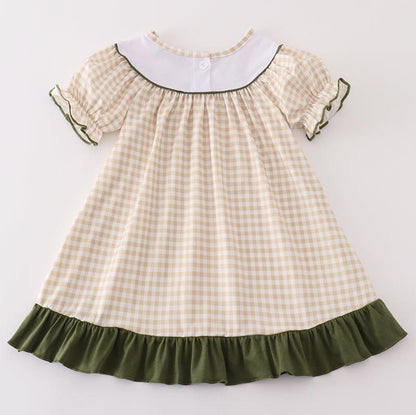 Gingham Hunting Embroidered Girl Dress