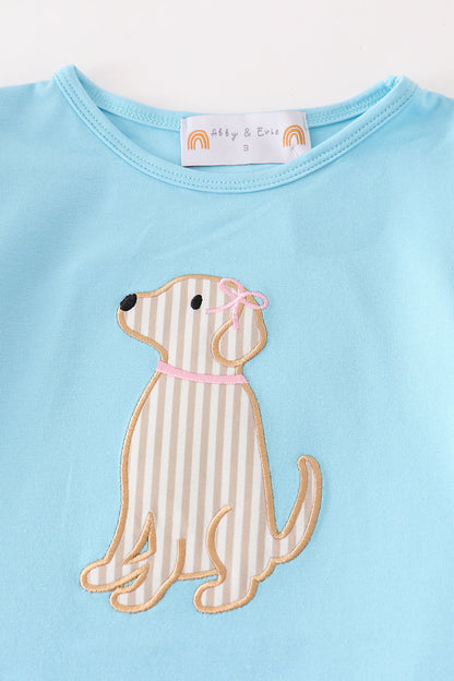 Puppy Pal Applique Striped Girl Set