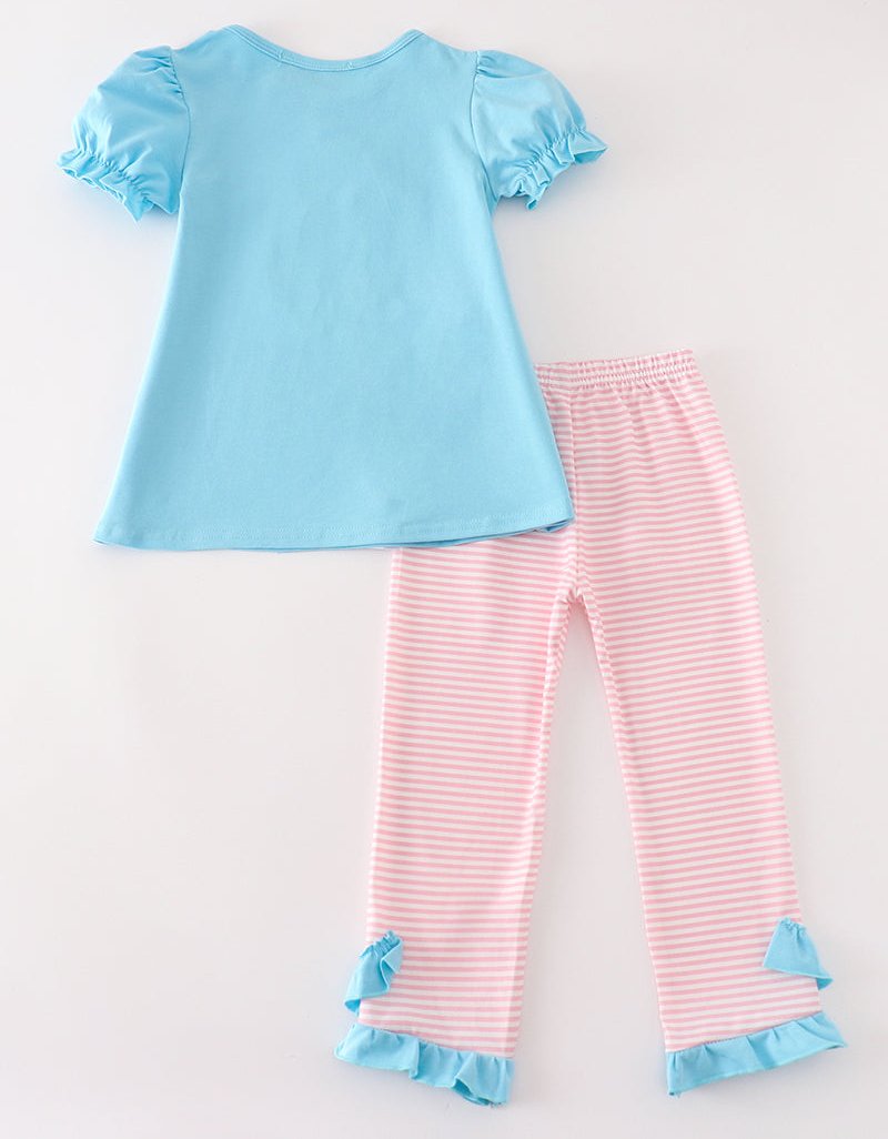 Puppy Pal Applique Striped Girl Set