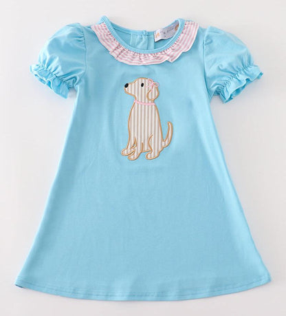 Puppy Pal Applique Blue Dress