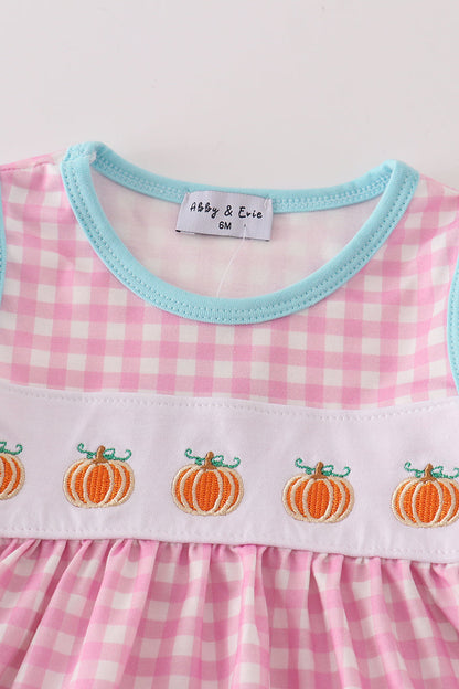 Pink Plaid Pumpkin Embroidered Baby Set