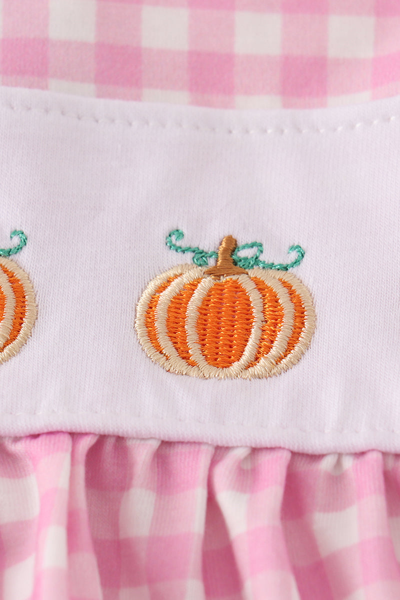 Pink Plaid Pumpkin Embroidered Baby Set