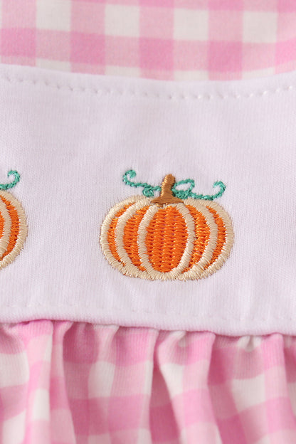 Pink Plaid Pumpkin Embroidered Baby Set