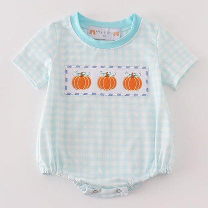 Plaid Pumpkin Embroidered Boy Bubble