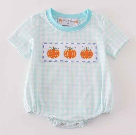 Plaid Pumpkin Embroidered Boy Bubble