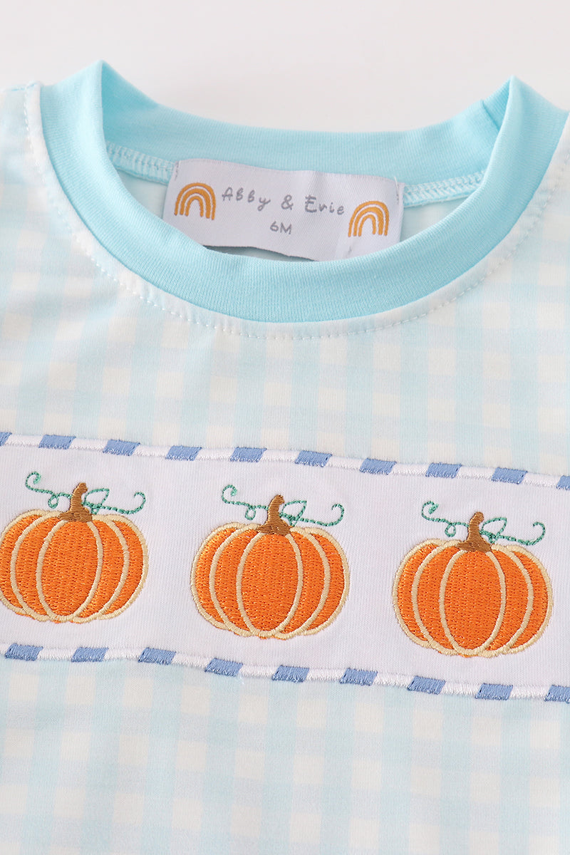 Plaid Pumpkin Embroidered Boy Bubble