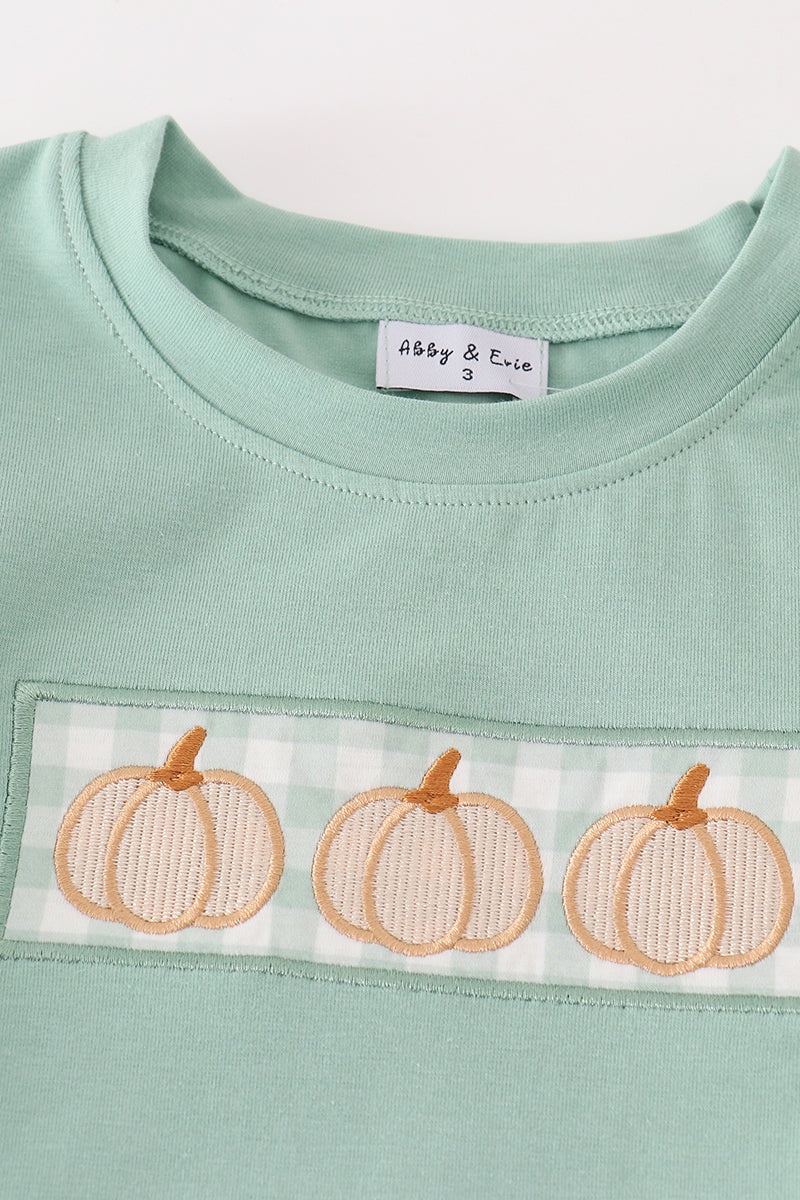 Green Gingham Pumpkin Embroidered Boy Set