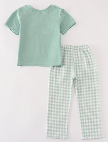 Green Gingham Pumpkin Embroidered Boy Set