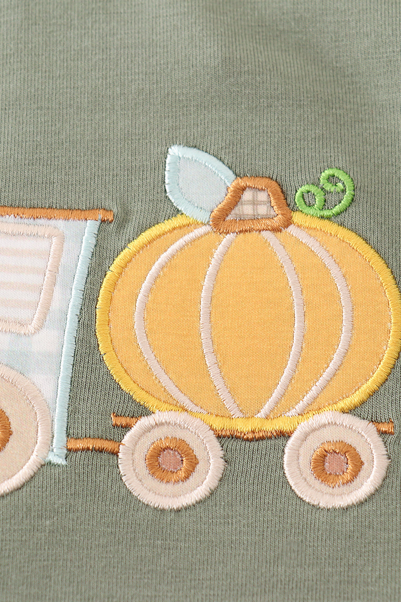 Pumpkin Train Applique Green Boy Bubble