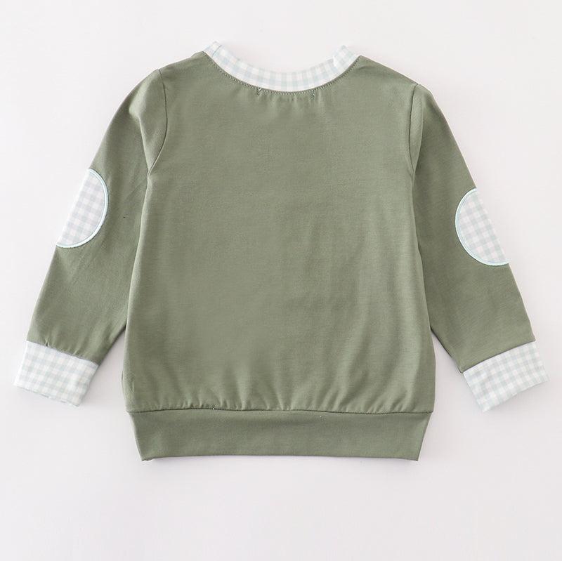 Pumpkin Train Applique Green Boy Top