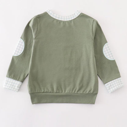 Pumpkin Train Applique Green Boy Top