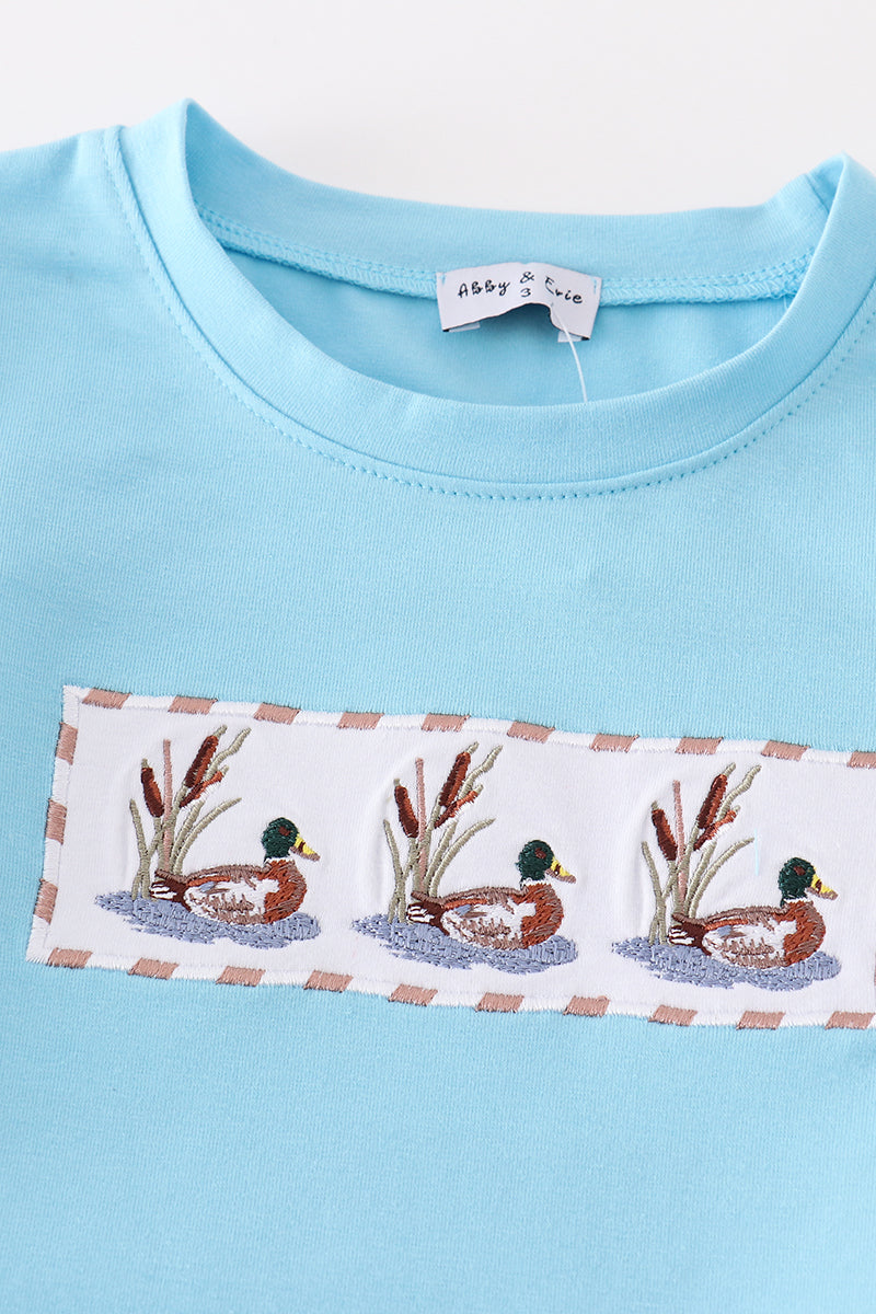 Duck Embroidered Blue Seersucker Boy Set