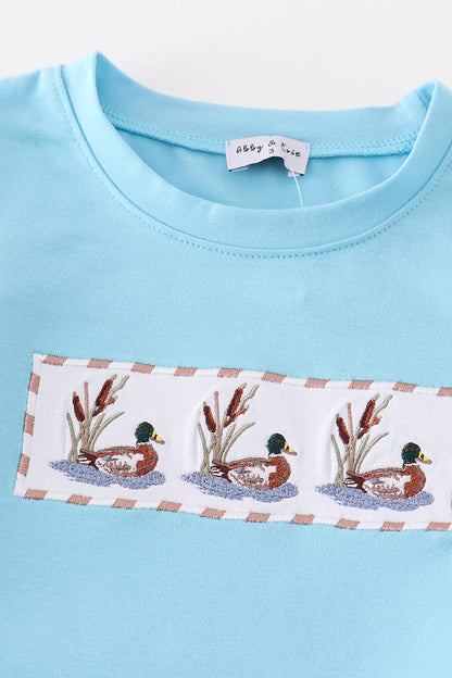 Duck Embroidered Blue Seersucker Boy Set