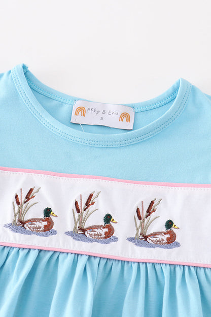 Duck Embroidered Blue Seersucker Girl Set