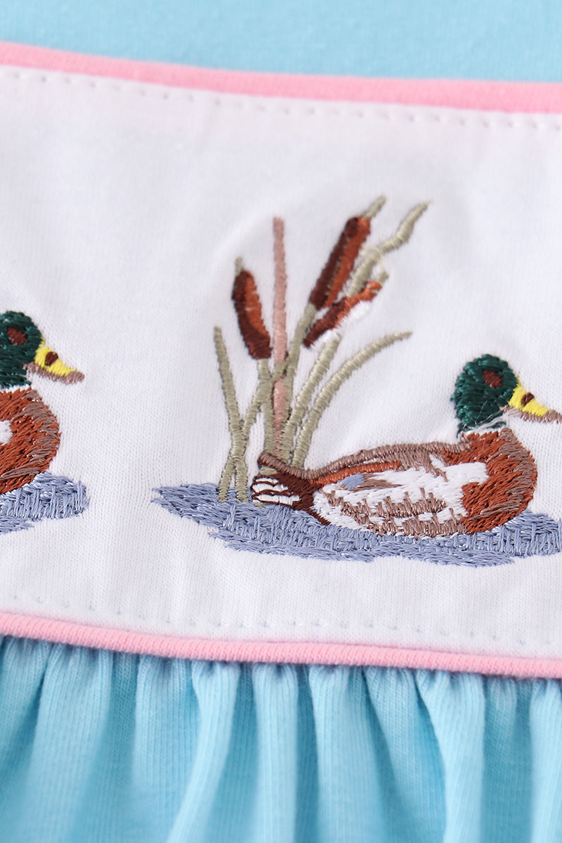 Duck Embroidered Blue Seersucker Girl Set