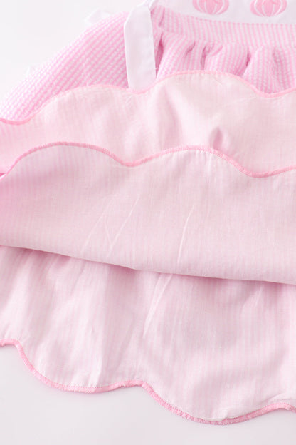 Pink Pumpkin Embroidered Seersucker Ruffle Fress