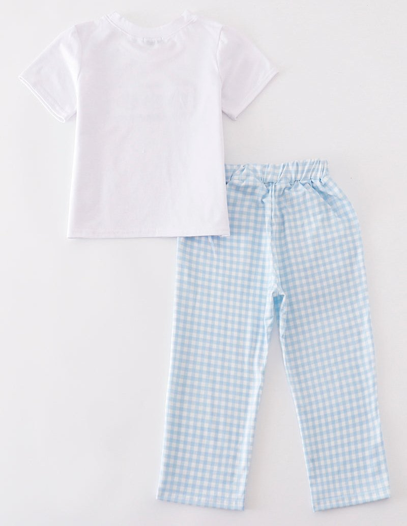 Blue Pumpkin Embroidered Plaid Boy Set