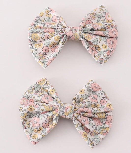 Harper Floral Print 2pc Hair Bow Clips