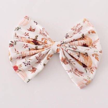 Coral Pumpkin Print Hair Bow