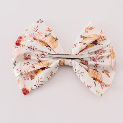 Coral Pumpkin Print Hair Bow