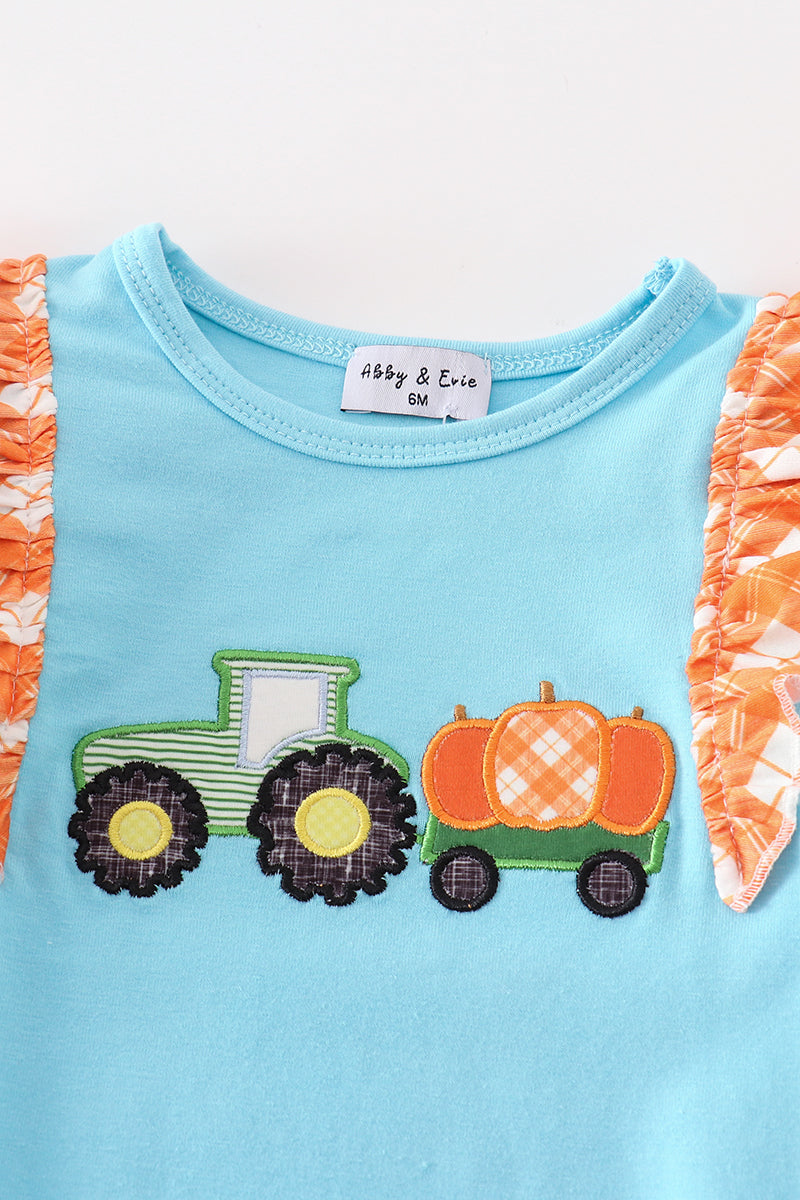 Blue Pumpkin Tractor Applique Girl Bubble