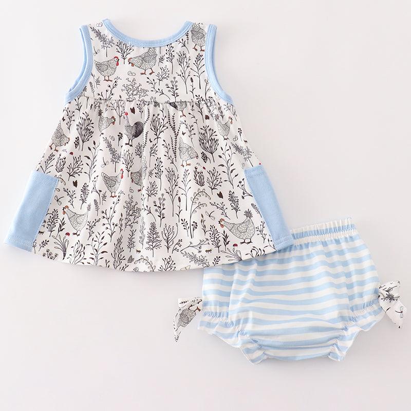 Blue Stripe Chicken Print Baby Set