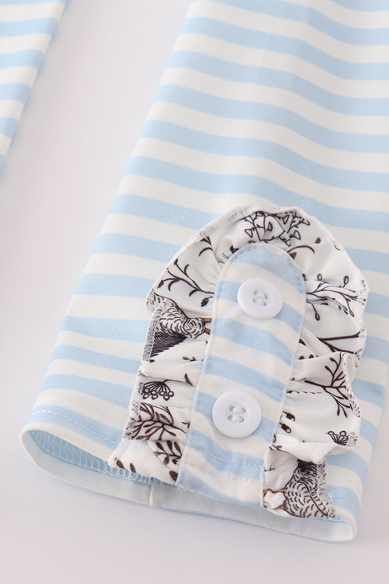 Blue Stripe Chicken Print Girl Set