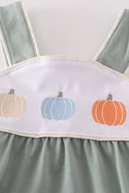 Pumpkin Embroidered Green Boy Bubble