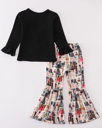 TS 98 Music Fan Print Bell Bottoms Set