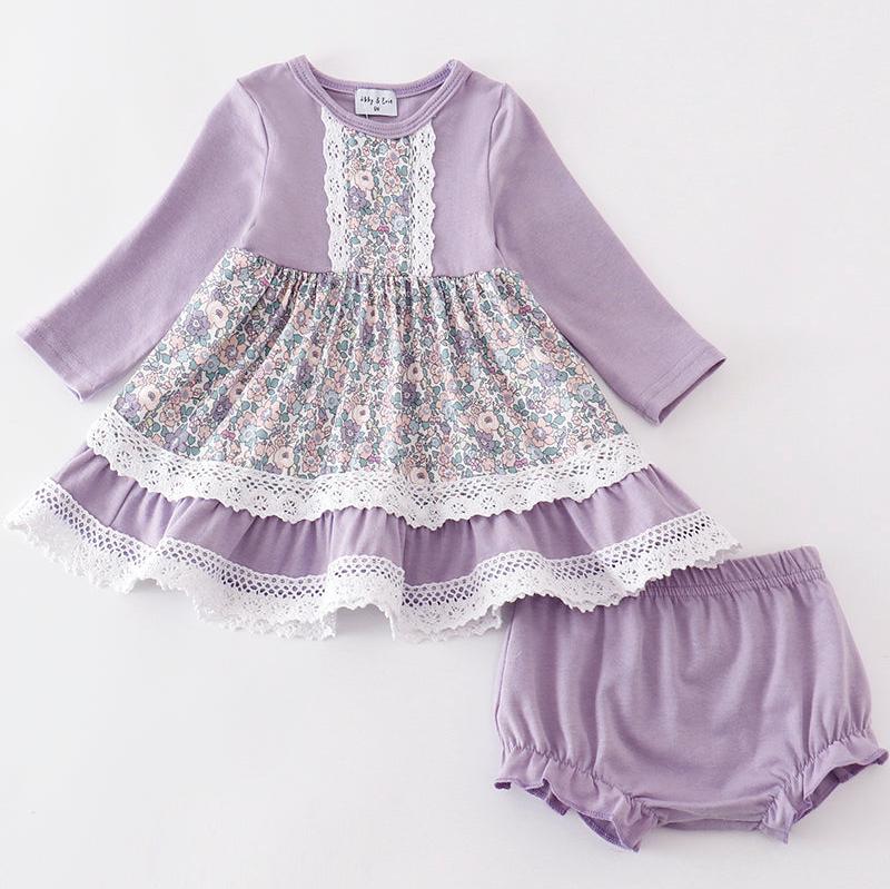 Michelle Purple Floral Print Baby Set