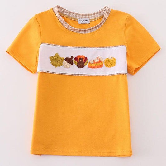 Brown Plaid Turkey French Knot Boy Top