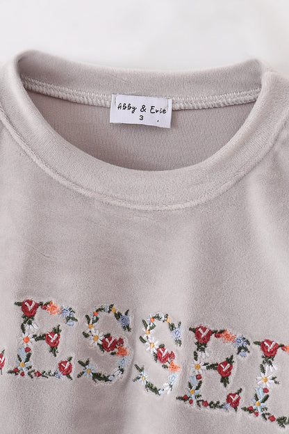 Blessed Embroidered Mom + Me Grey Velvet Sweatshirt