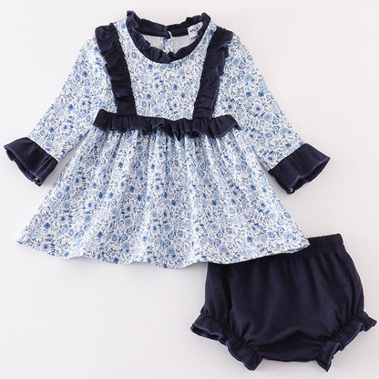 Margaret Blue Floral Print Baby Girl Set