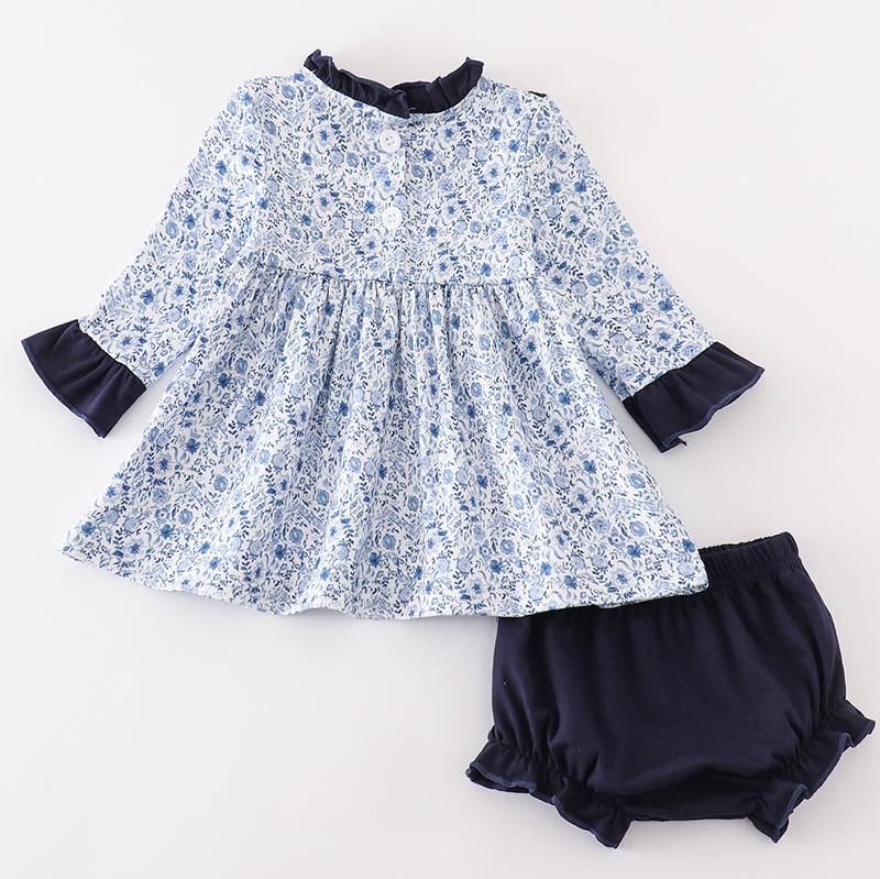 Margaret Blue Floral Print Baby Girl Set