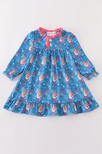 TS Blue Music Fan Print Pajamas Dress